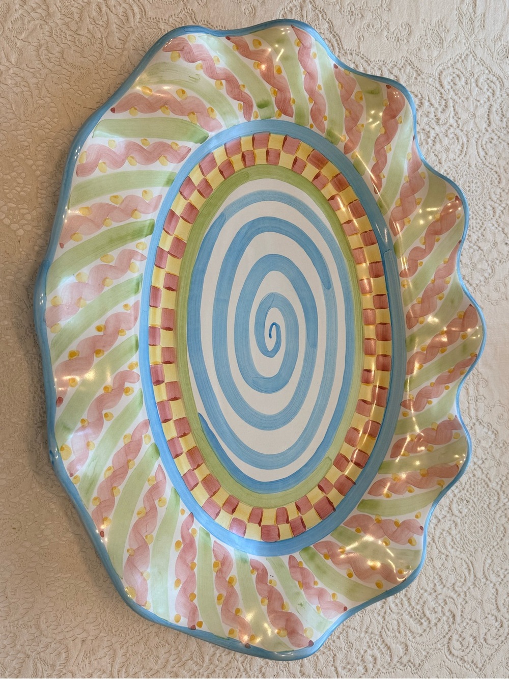 RARE Vintage 2003 Mackenzie Childs 21.5” Oversized Hand Painted Oval Platter